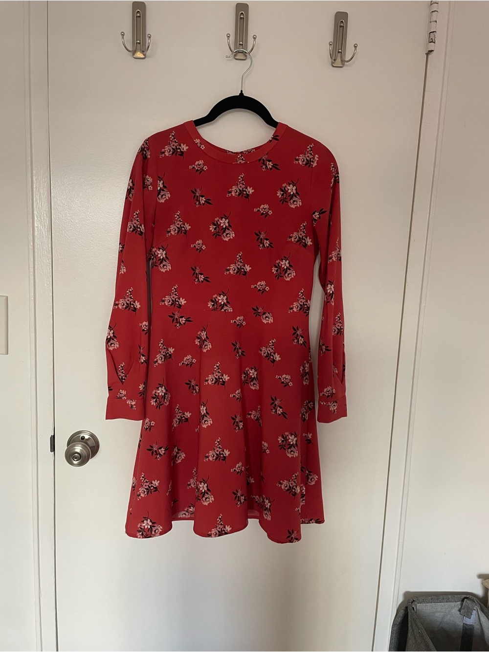 Red Floral Long-Sleeve Fit & Flare Dress